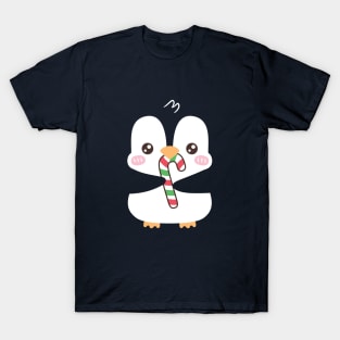 Cute Penguin Munching On Candy Cane T-Shirt